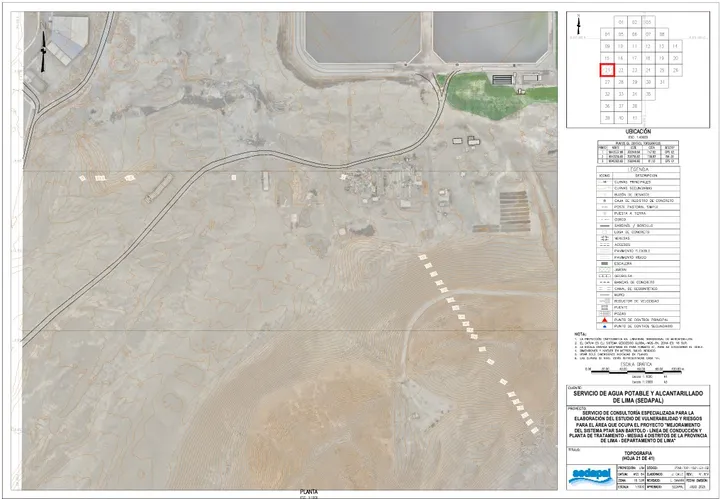 Plano topográfico en formato A1 con el membrete de SEDAPAL
