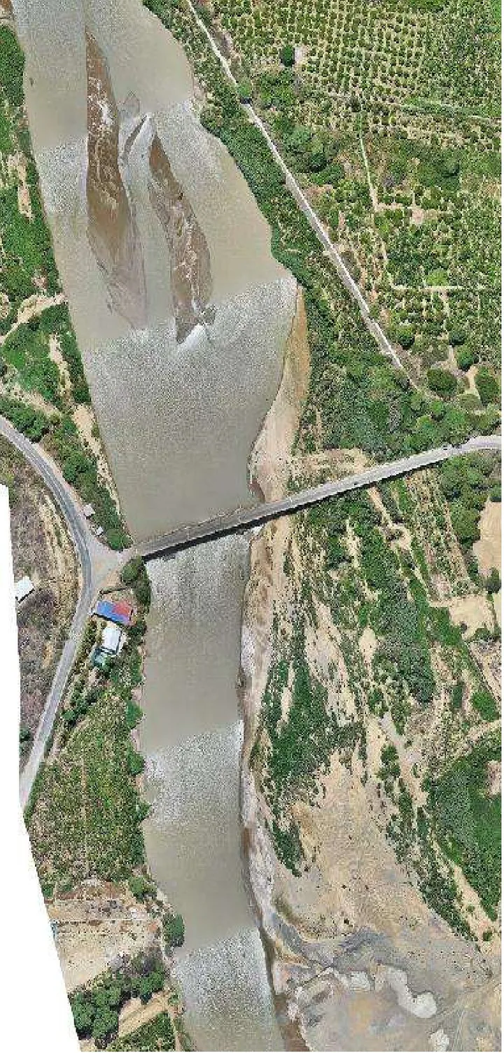Ortofoto del río Tumbes en el tramo del Puente Franco